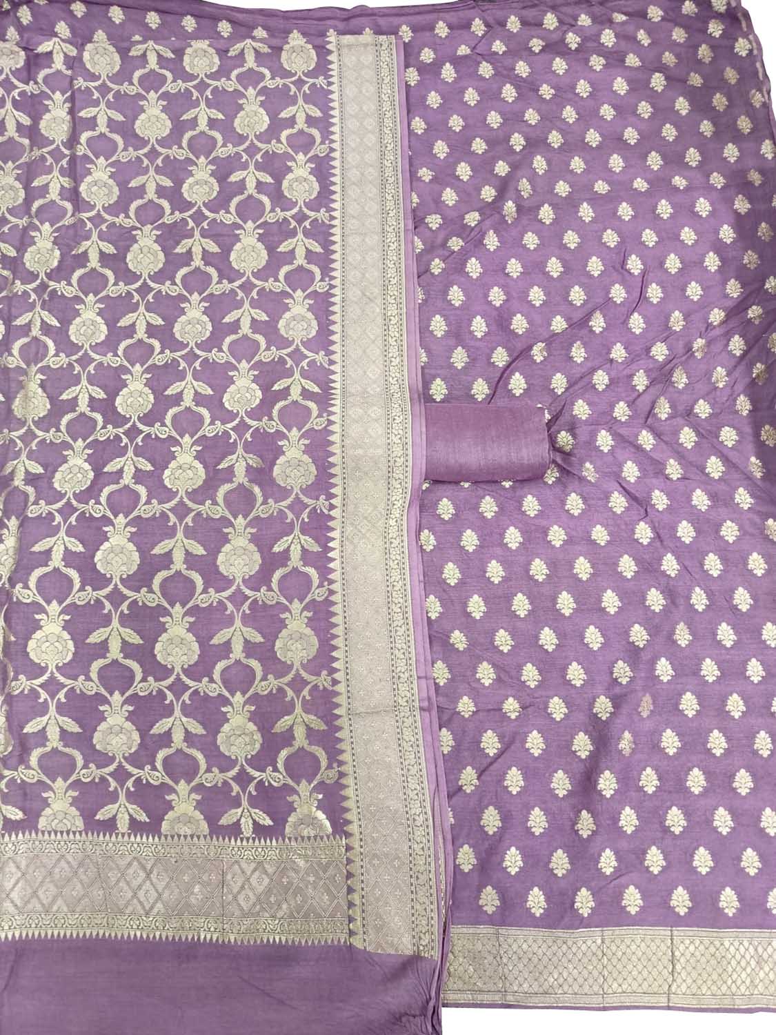 Elegant Purple Banarasi Moonga Silk Three Piece Suit Set - Luxurion World