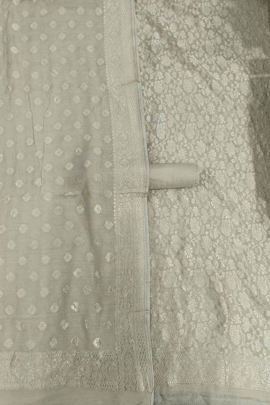 Pastel Banarasi Moonga Silk 3-Piece Unstitched Suit Set - Luxurion World