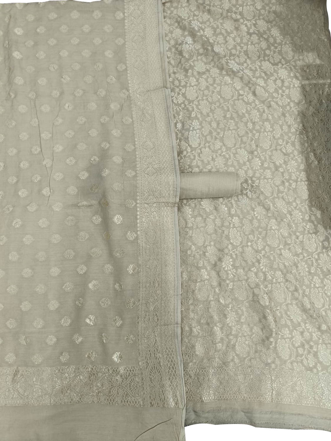 Pastel Banarasi Moonga Silk 3-Piece Unstitched Suit Set - Luxurion World