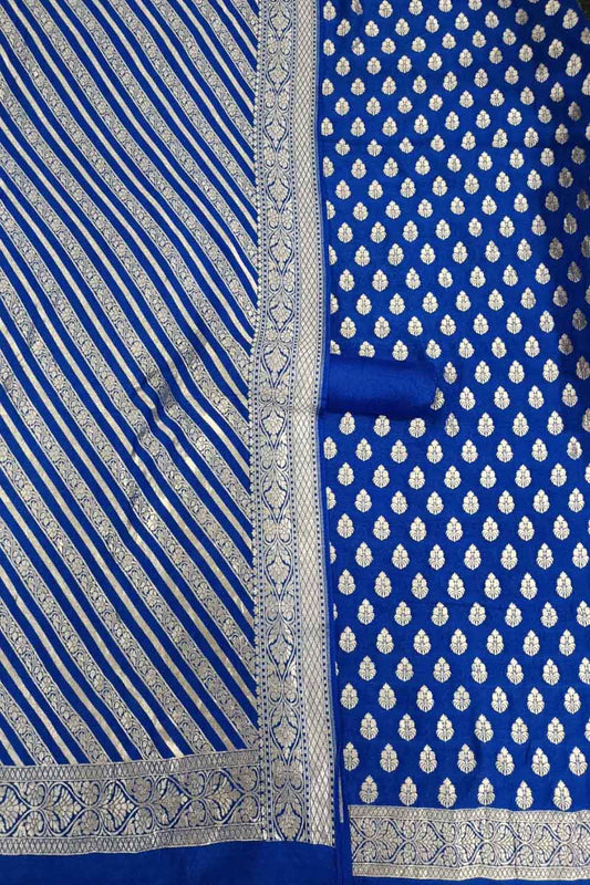 Elegant Blue Banarasi Moonga Silk Three Piece Suit Set - Luxurion World
