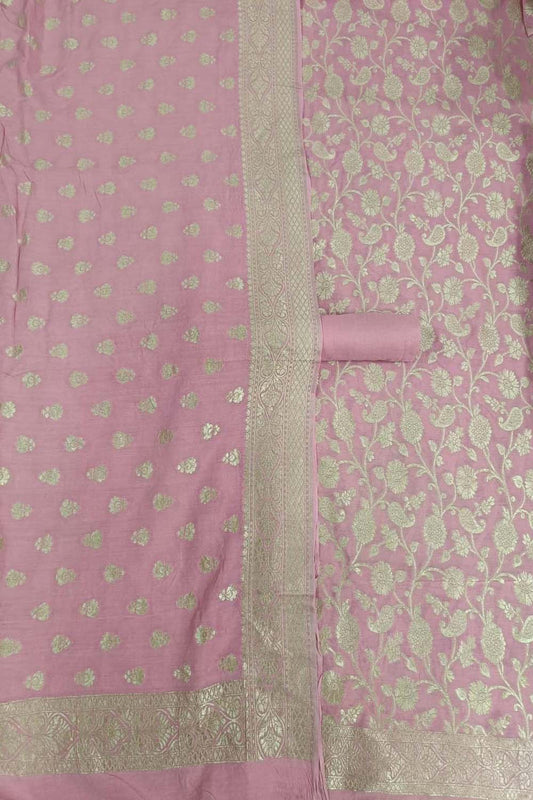 Elegant Pink Banarasi Moonga Silk Three Piece Suit Set - Luxurion World