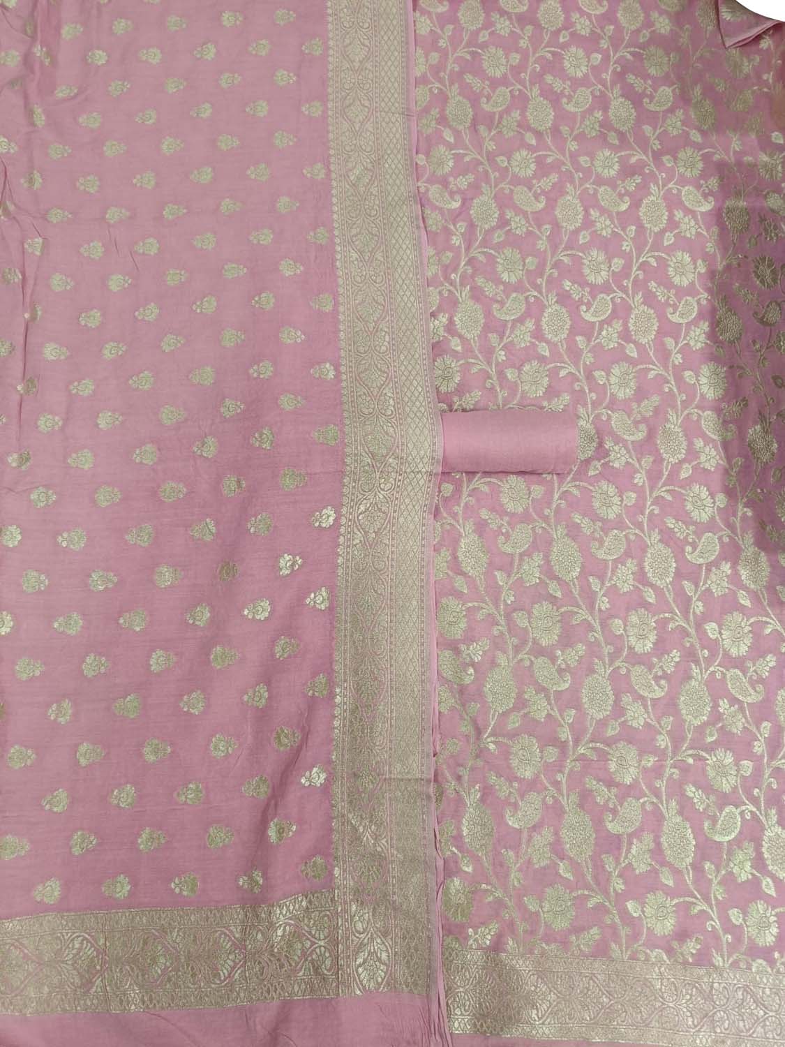 Elegant Pink Banarasi Moonga Silk Three Piece Suit Set - Luxurion World