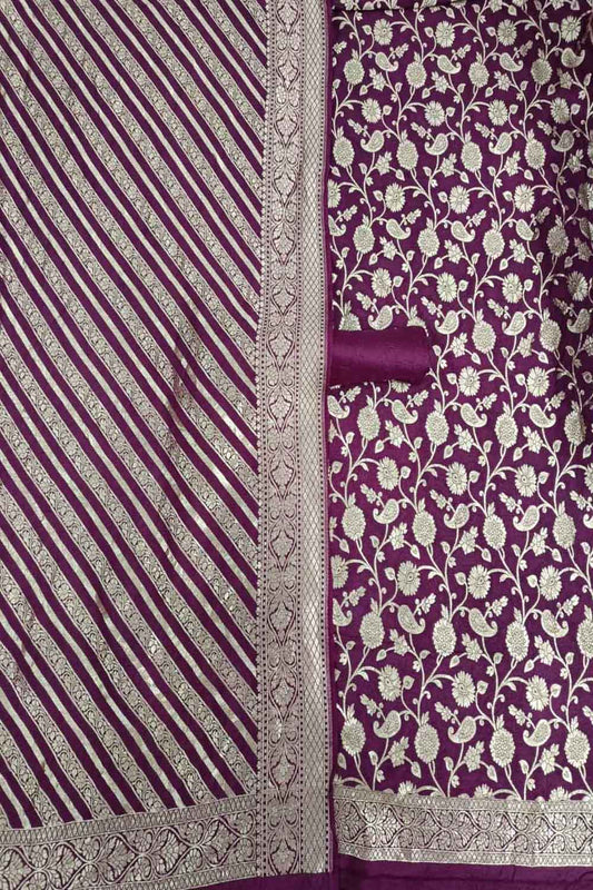Elegant Purple Banarasi Georgette Suit Set: Unstitched Luxury