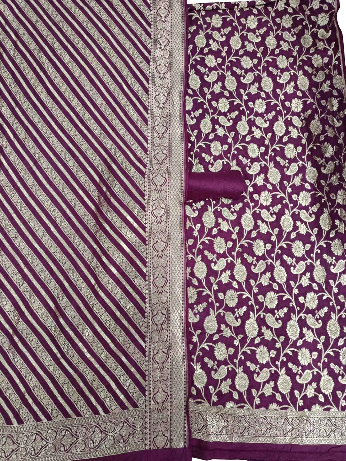 Elegant Purple Banarasi Georgette Suit Set: Unstitched Luxury - Luxurion World