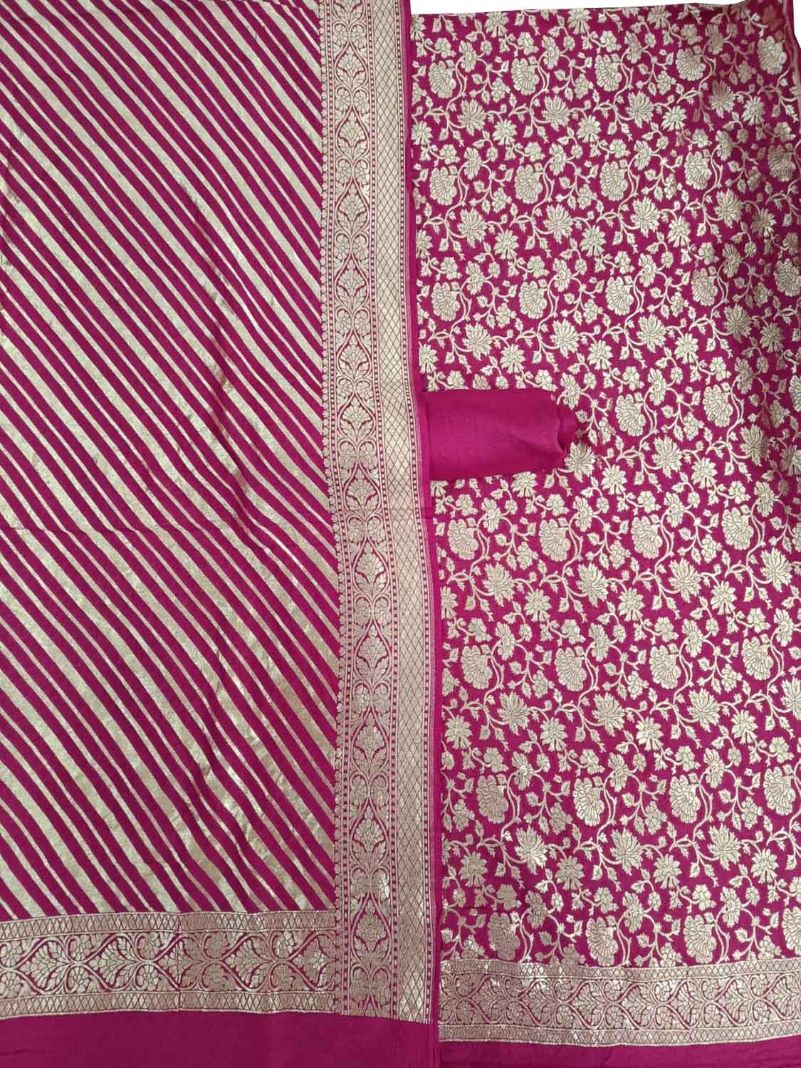 Pink Banarasi Pure Georgette Three Piece Unstitched Suit Set: Elegant and Timeless Ethnic Wear - Luxurion World