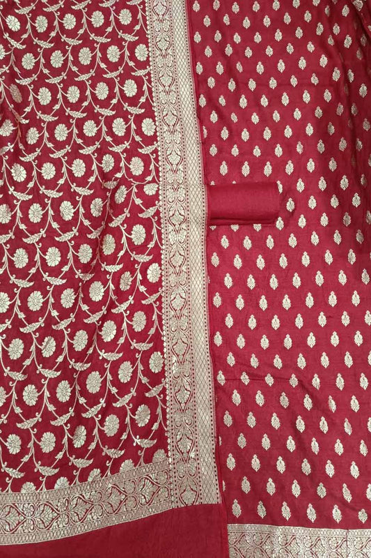 Elegant Red Banarasi Pure Georgette Three Piece Suit Set