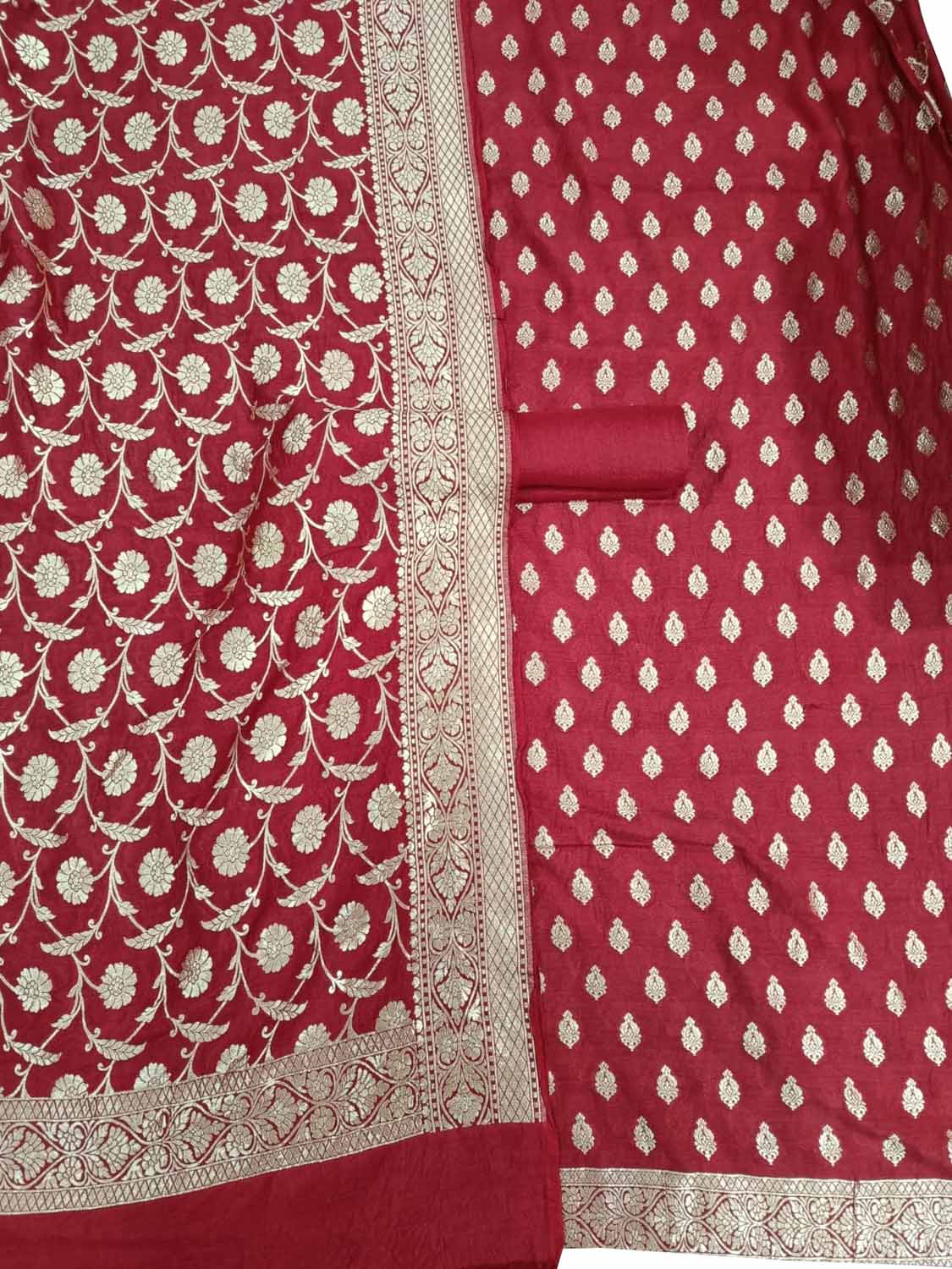 Elegant Red Banarasi Pure Georgette Three Piece Suit Set - Luxurion World