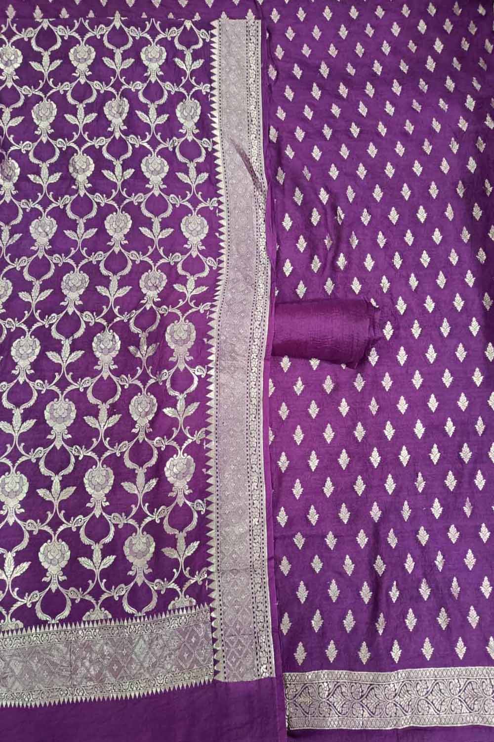 Elegant Purple Banarasi Georgette Suit Set: Unstitched and Pure! - Luxurion World
