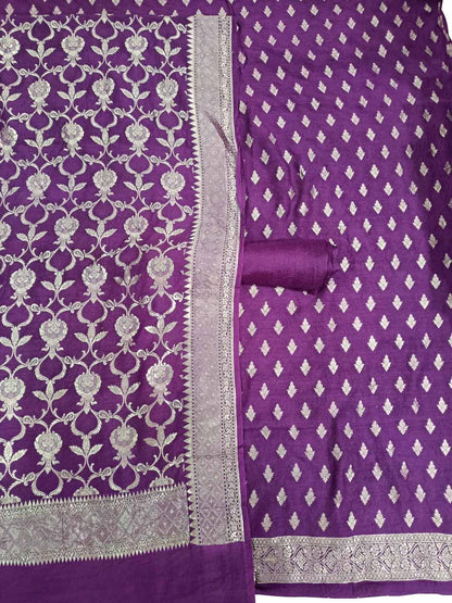Elegant Purple Banarasi Georgette Suit Set: Unstitched and Pure! - Luxurion World