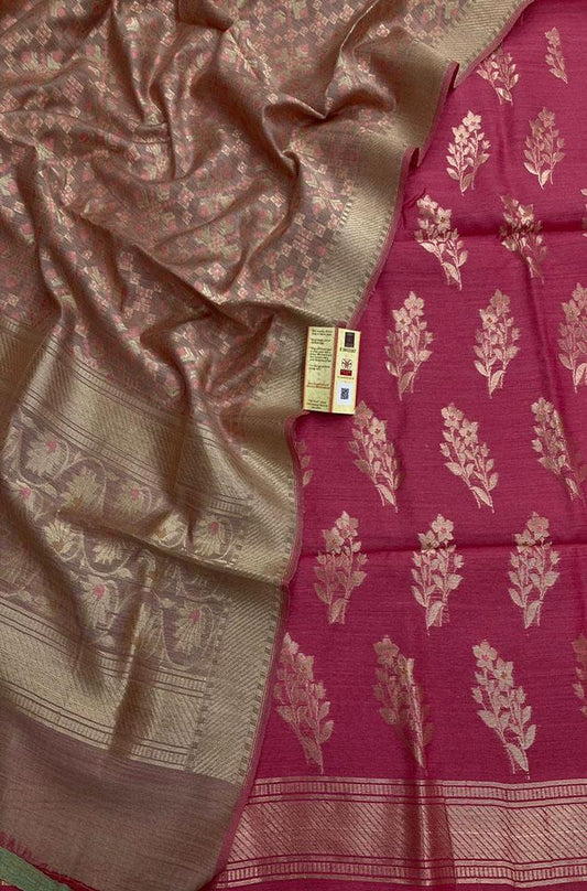 Red Banarasi Moonga Silk Three Piece Unstitched Suit Set - Luxurion World