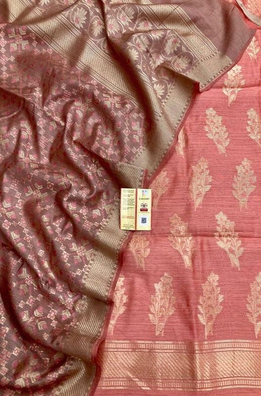 Pink Banarasi Moonga Silk Three Piece Unstitched Suit Set - Luxurion World