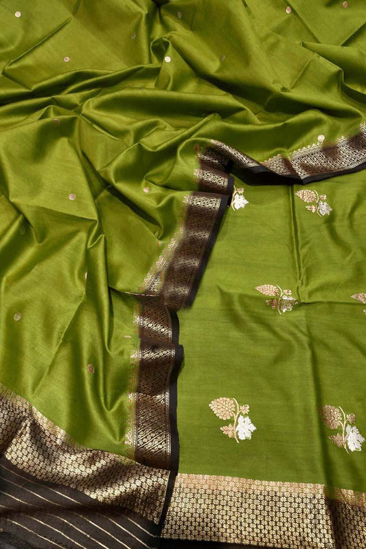 Green Banarasi Handloom Pure Chiniya Silk Kadwa Weaved Suit - Luxurion World