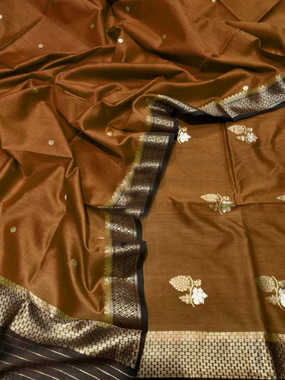 Brown Banarasi Handloom Pure Chiniya Silk Kadwa Weaved Suit - Luxurion World