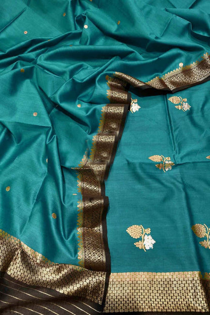 Blue Banarasi Handloom Pure Chiniya Silk Kadwa Weaved Suit