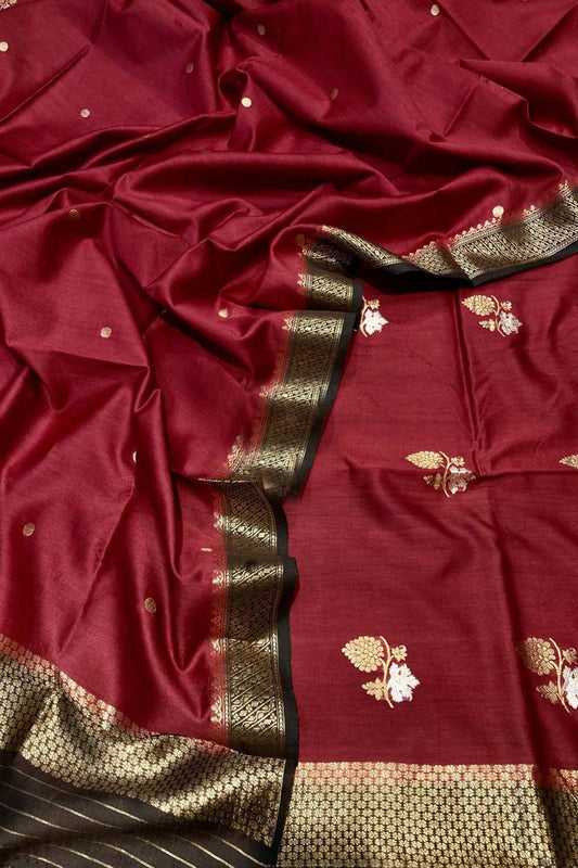 Red Banarasi Handloom Pure Chiniya Silk Kadwa Weaved Suit - Luxurion World