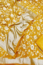 Yellow Banarasi Handloom Pure Georgette Unstitched Suit - Luxurion World