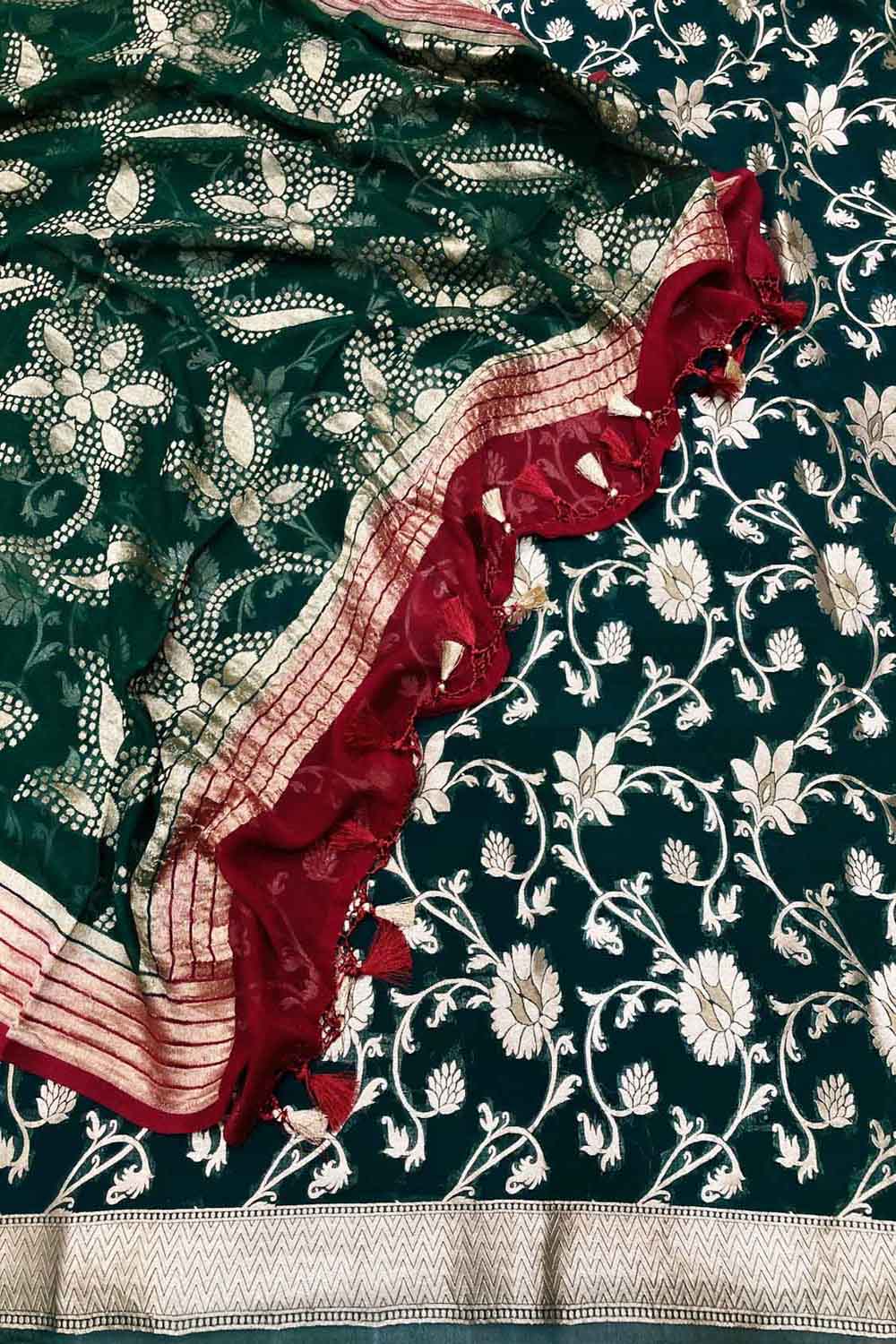 Green Banarasi Handloom Pure Georgette Unstitched Suit - Luxurion World