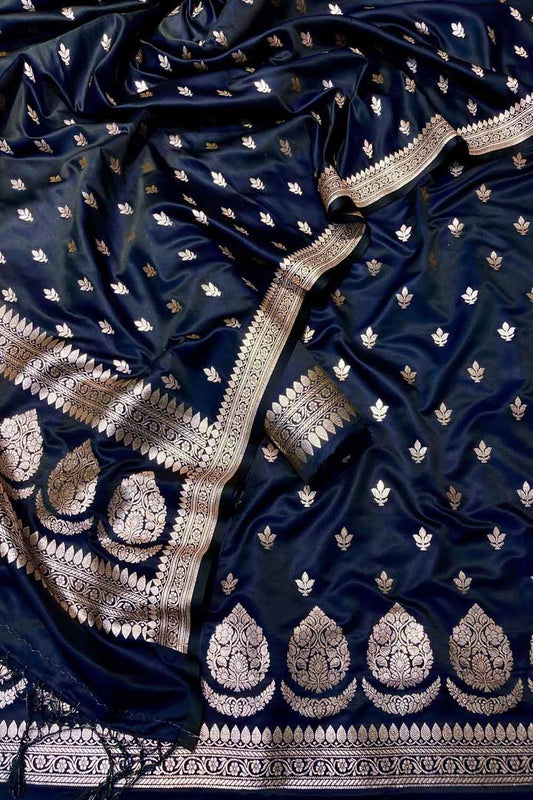 Blue Banarasi Satin Silk Unstitched Suit Set: Elegant Ethnic Attire for Every Occasion - Luxurion World