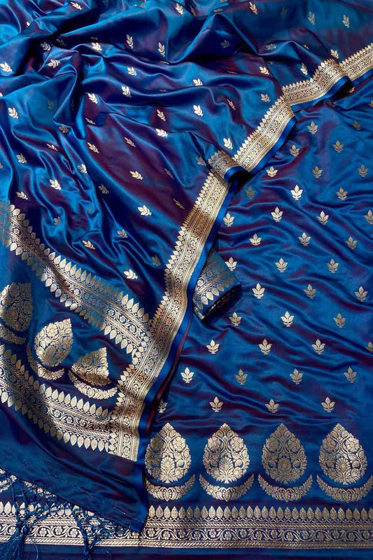 Elegant Blue Banarasi Silk Suit Set: Unstitched Perfection - Luxurion World