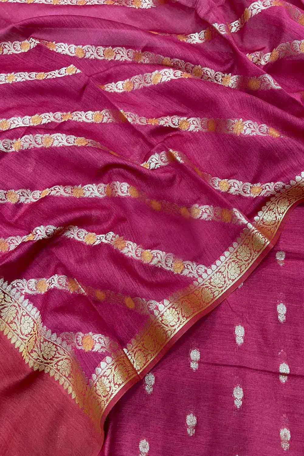 Luxurious Pink Banarasi Moonga Silk Three Piece Suit Set: Perfect for Special Occasions - Luxurion World