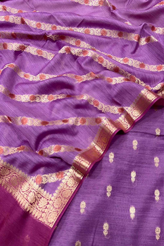 Elegant Purple Banarasi Moonga Silk Three Piece Unstitched Suit Set: A Timeless Classic - Luxurion World