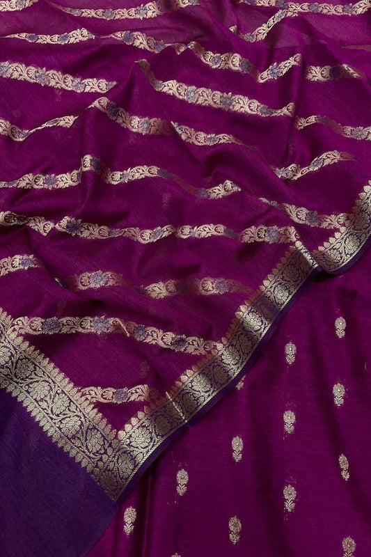 Luxurious Purple Banarasi Moonga Silk Three Piece Suit Set: Perfect for Any Occasion - Luxurion World