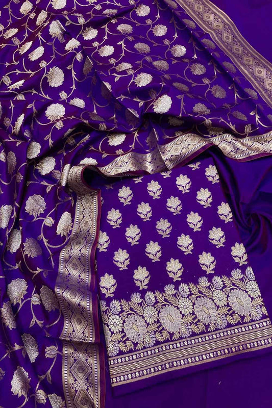 Elegant Purple Banarasi Silk Three Piece Unstitched Suit Set: A Timeless Classic - Luxurion World