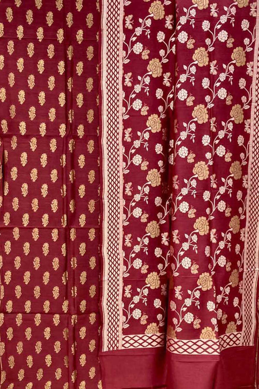 Elegant Red Banarasi Handloom Moonga Silk Suit Set - Luxurion World