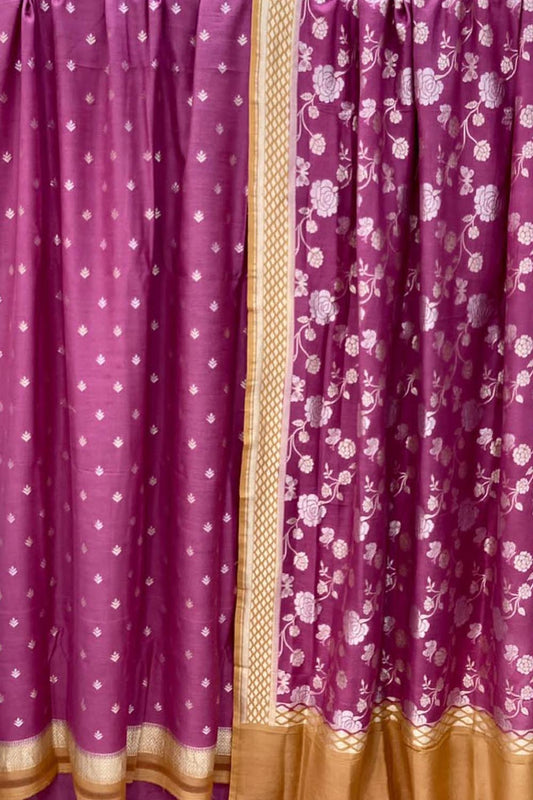 Elegant Purple Banarasi Handloom Pure Moonga Silk Suit Set - Luxurion World