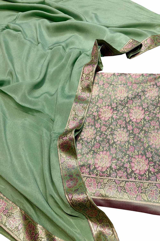 Stunning Green Banarasi Silk Suit Set - Luxurion World
