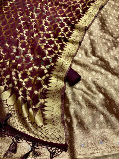 Elegant Maroon Banarasi Silk Suit & Georgette Dupatta - Luxurion World