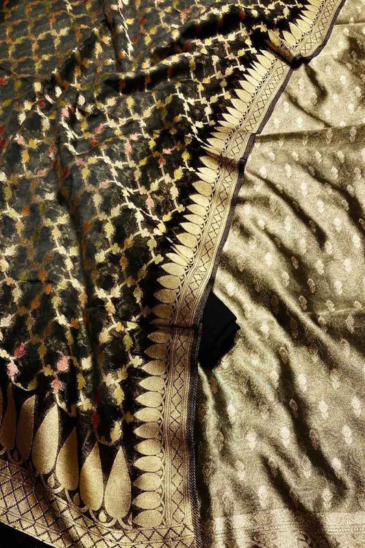 Elegant Black Banarasi Silk Suit with Georgette Dupatta - Luxurion World
