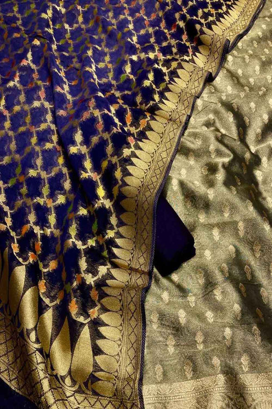 Elegant Blue Banarasi Silk Suit with Georgette Dupatta