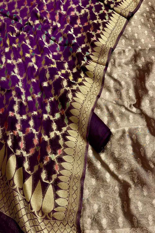 Elegant Purple Banarasi Silk Suit with Georgette Dupatta