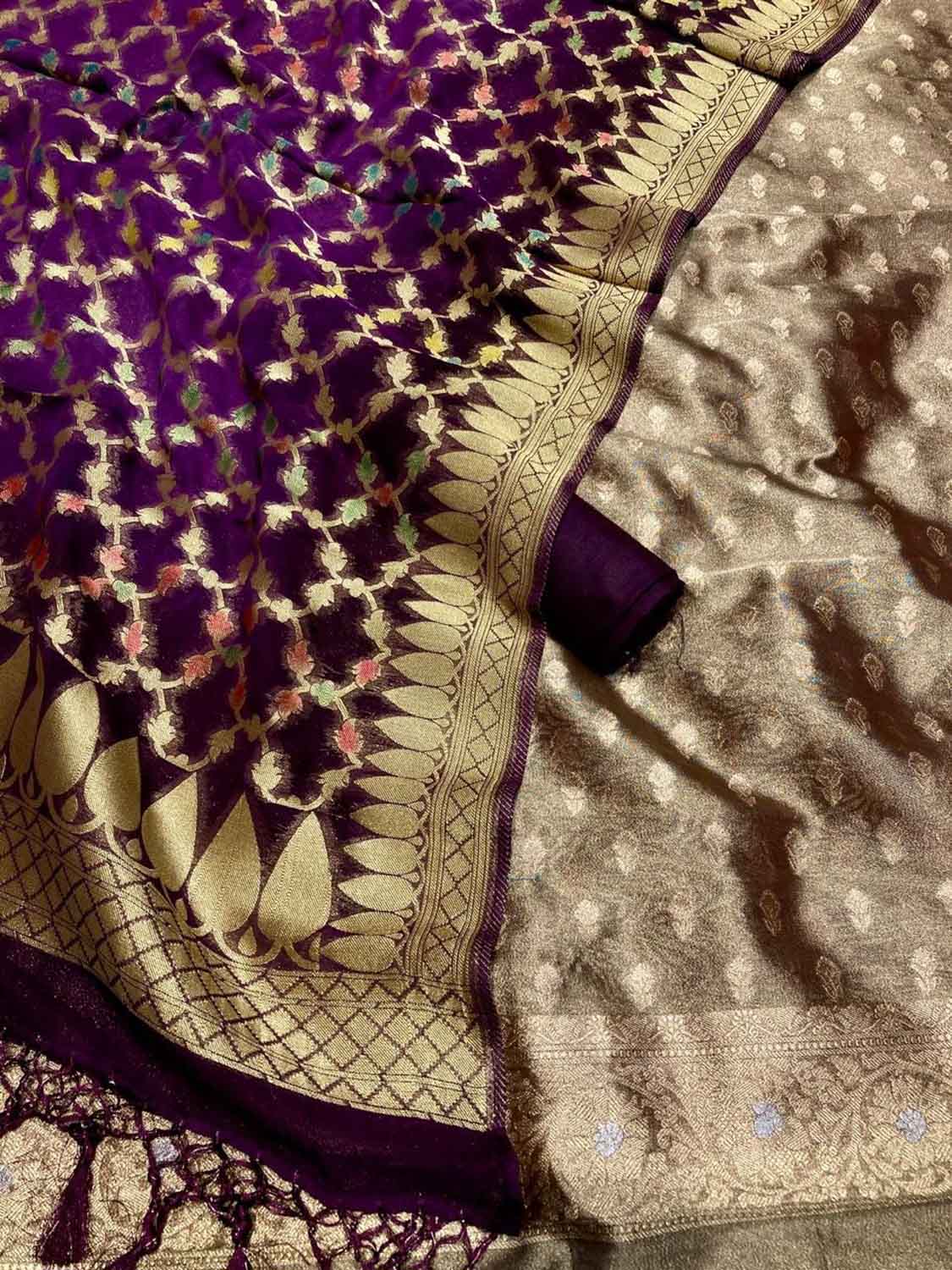 Elegant Purple Banarasi Silk Suit with Georgette Dupatta - Luxurion World