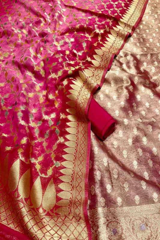 Elegant Pink Banarasi Silk Suit with Georgette Dupatta