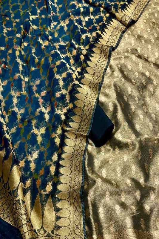 Elegant Blue Banarasi Silk Suit with Georgette Dupatta - Luxurion World