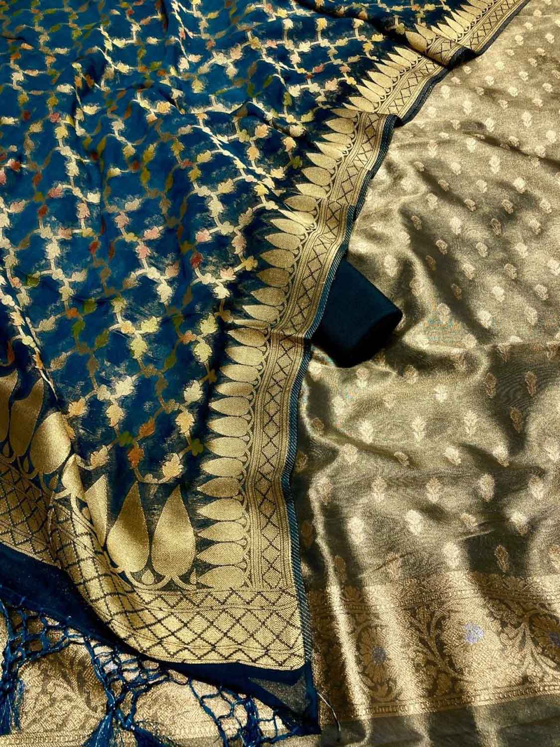 Elegant Blue Banarasi Silk Suit with Georgette Dupatta - Luxurion World
