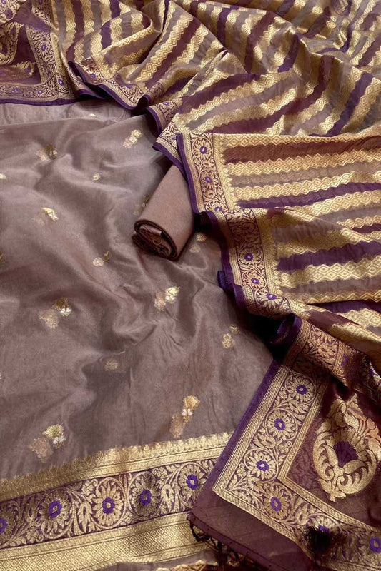 Elegant Purple Banarasi Organza Silk Suit Set - Luxurion World