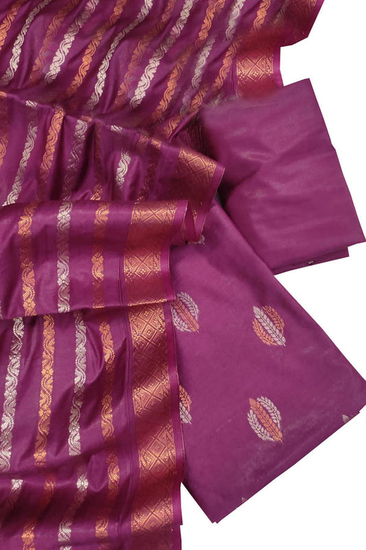 Pink Banarasi Cotton Silk Three Piece Unstitched Suit Set - Luxurion World
