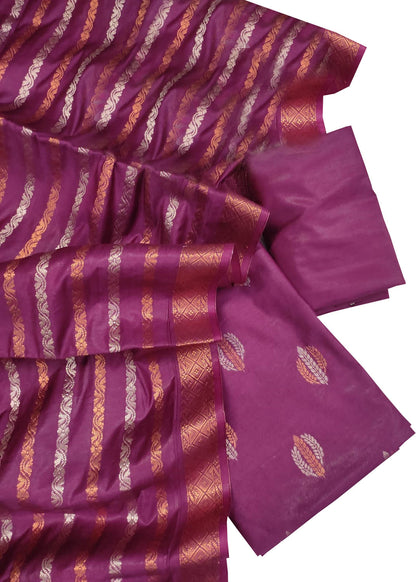Pink Banarasi Cotton Silk Three Piece Unstitched Suit Set - Luxurion World
