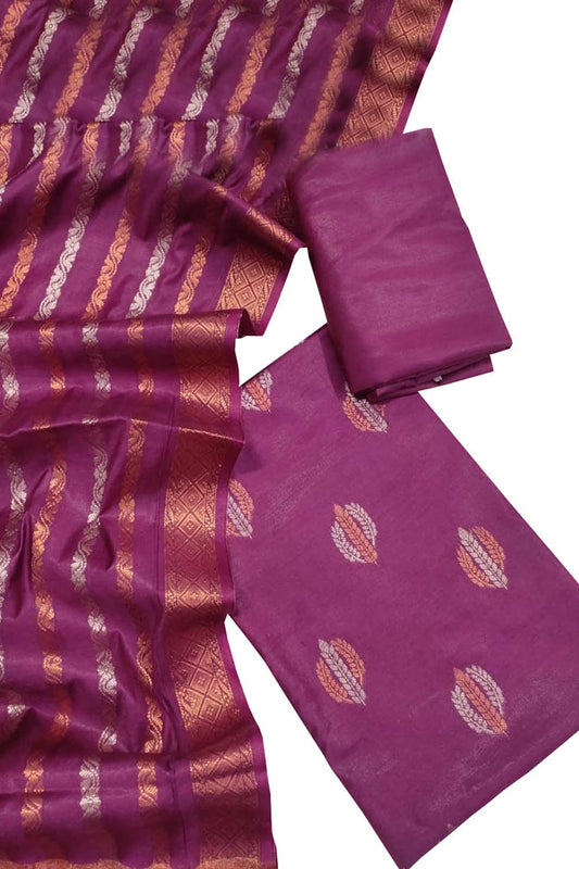 Pink Banarasi Cotton Silk Three Piece Unstitched Suit Set - Luxurion World