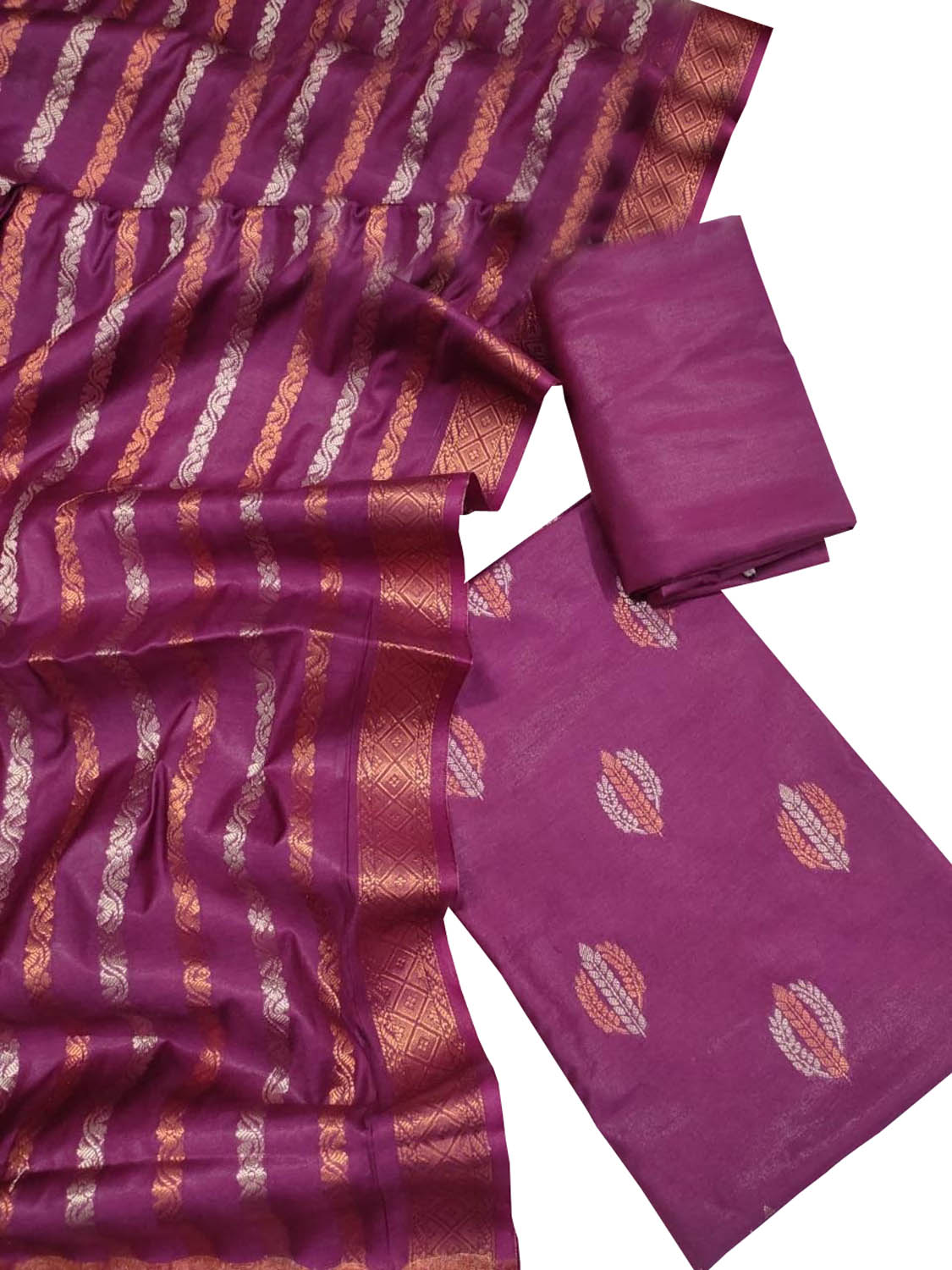 Pink Banarasi Cotton Silk Three Piece Unstitched Suit Set - Luxurion World