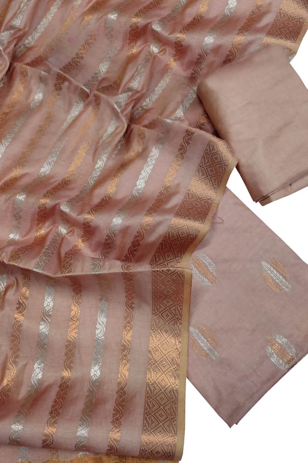Pink Banarasi Cotton Silk Three Piece Unstitched Suit Set
