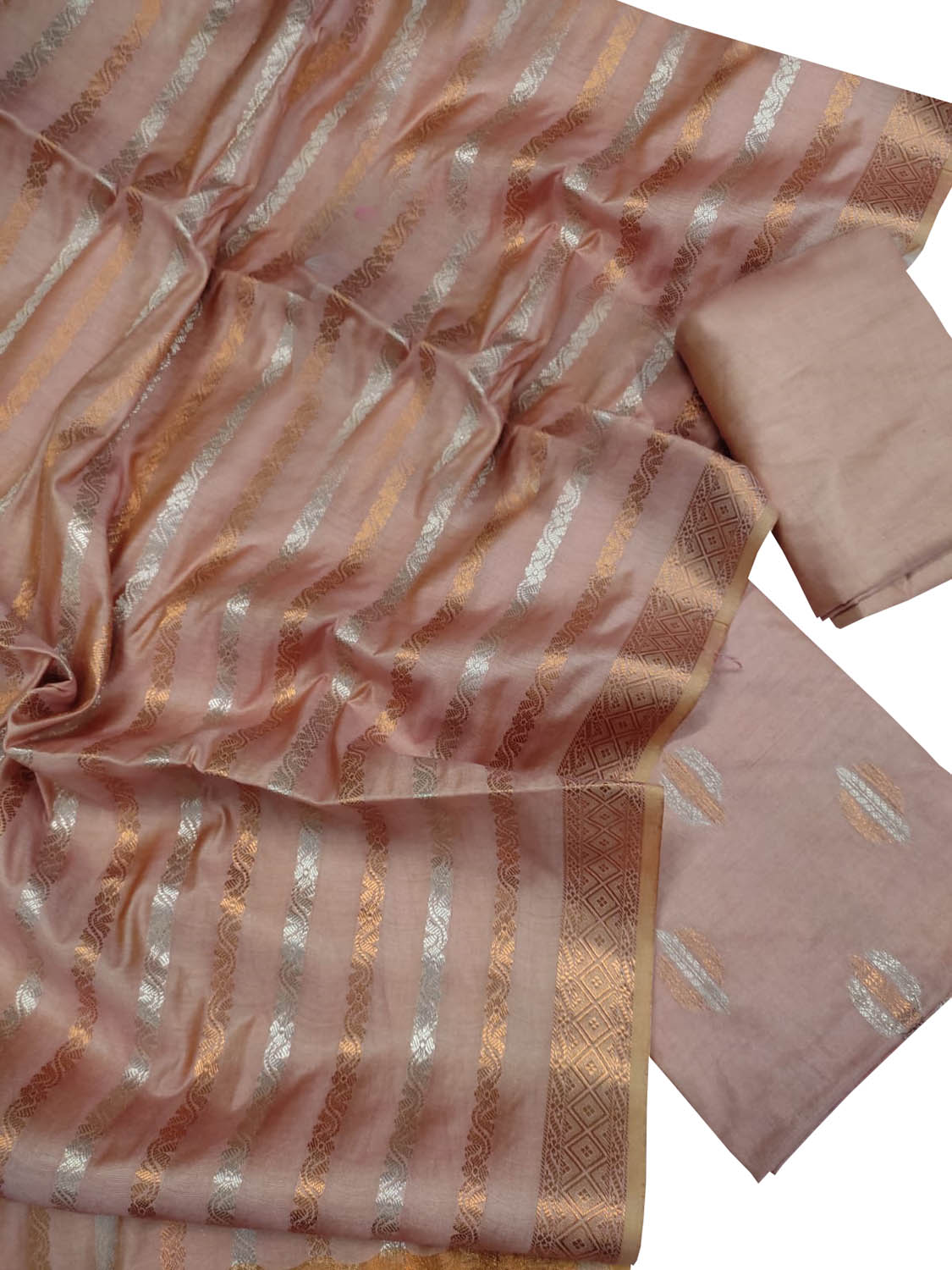 Pink Banarasi Cotton Silk Three Piece Unstitched Suit Set - Luxurion World