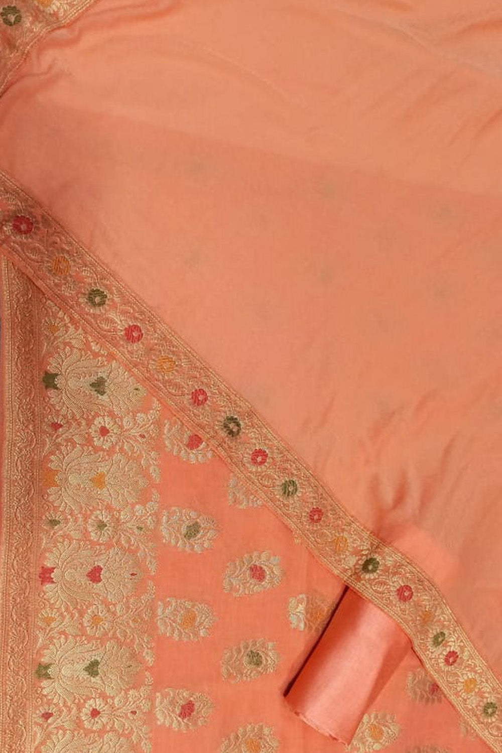Orange Banarasi Cotton Meenakari Three Piece Unstitched Suit Set With Georgette Silk Dupatta - Luxurion World