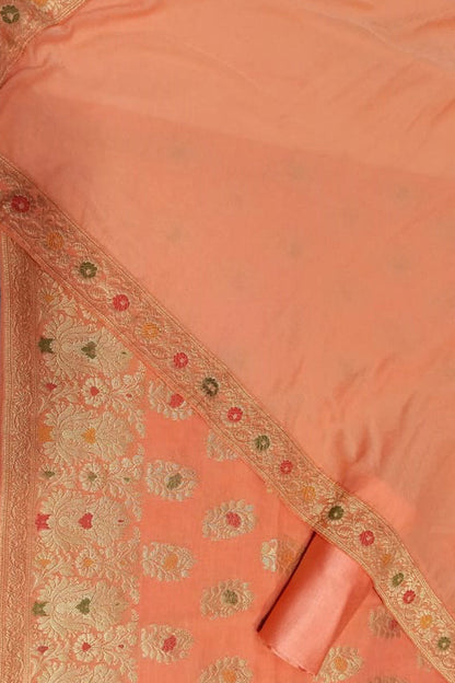 Orange Banarasi Cotton Meenakari Three Piece Unstitched Suit Set With Georgette Silk Dupatta - Luxurion World