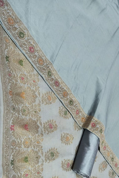 Grey Banarasi Cotton Meenakari Three Piece Unstitched Suit Set With Georgette Silk Dupatta - Luxurion World