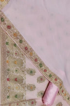 Pink Banarasi Cotton Meenakari Three Piece Unstitched Suit Set With Georgette Silk Dupatta - Luxurion World