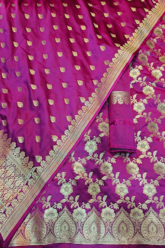 Elegant Pink Banarasi Silk 3-Piece Unstitched Suit Set